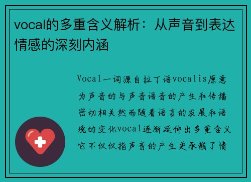 vocal的多重含义解析:从声音到表达情感的深刻内涵 vocal的多重含义解析:从声音到表达情感的深刻内涵